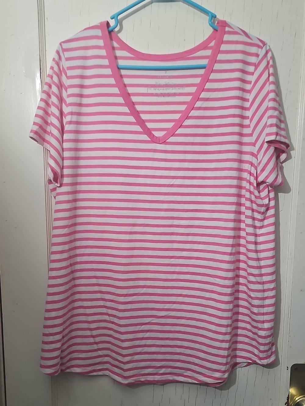Torrid Pink & White Striped V-Neck Top Sz 2